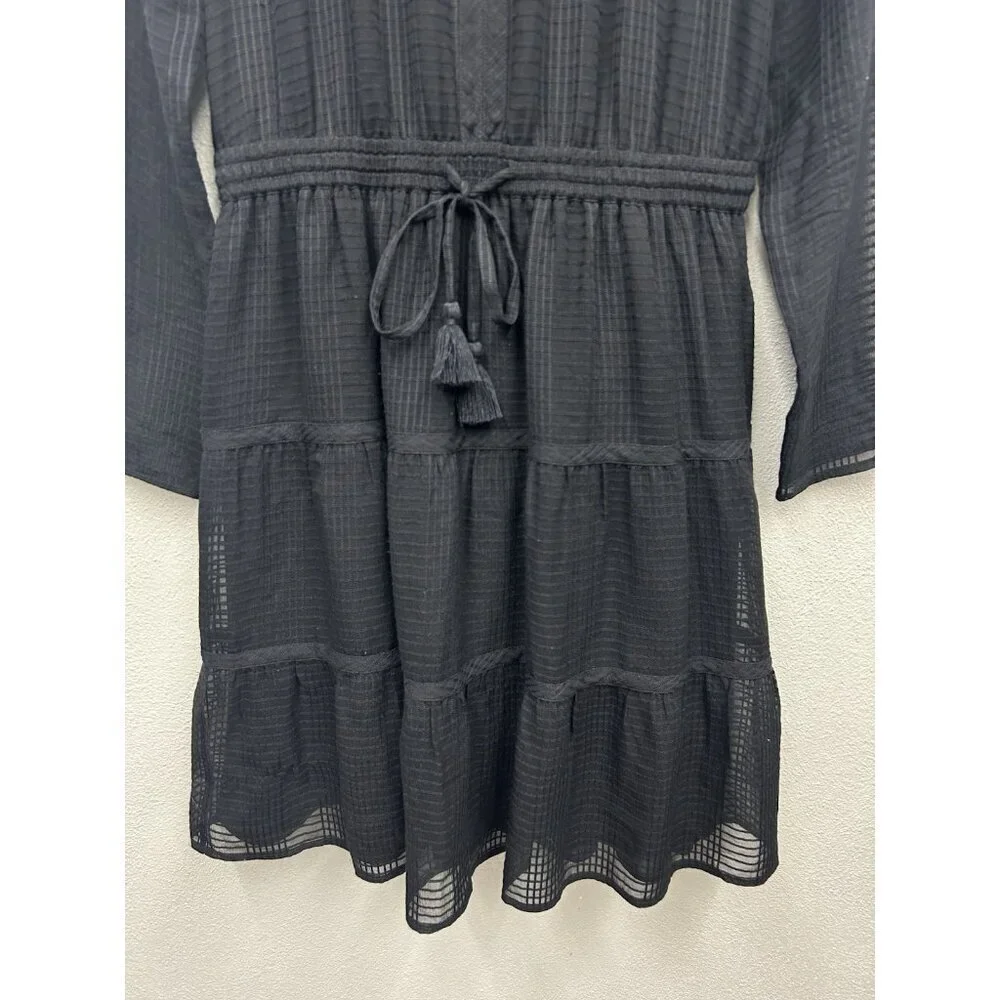 Tory Burch Silk Dress Size 2 Black Long Sleeve Knee Length Wedding Guest